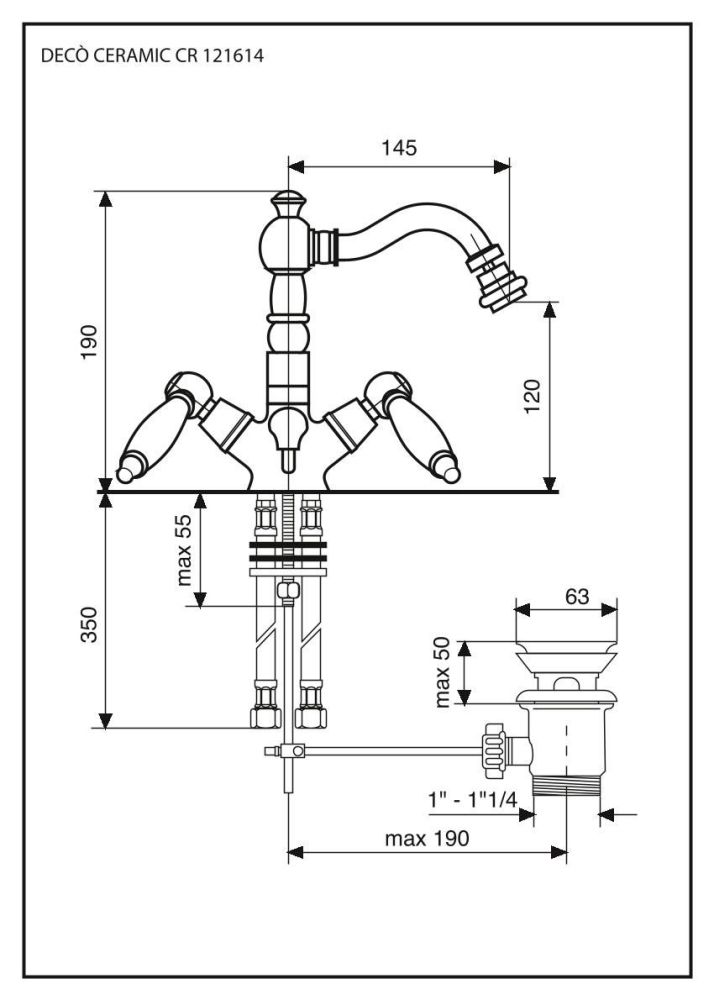 Emmevi Deco Ceramic, двухрычажный смеситель для биде с донным клапаном, цвет золото
