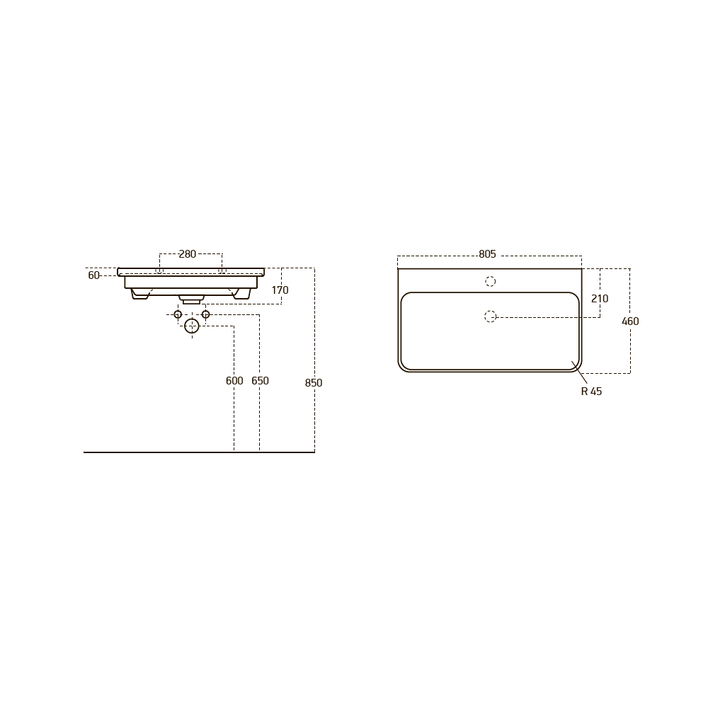 Умывальник мебельный 80 см LUXURY (для Skansen)