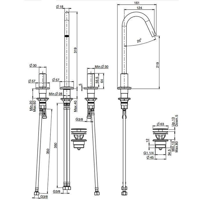 Fima Carlo Frattini So Смеситель для раковины, на 3 отв., с донным клапаном, цвет: золото Fima Carlo Frattini So Смеситель для раковины, на 3 отв., с донным клапаном, цвет: золото