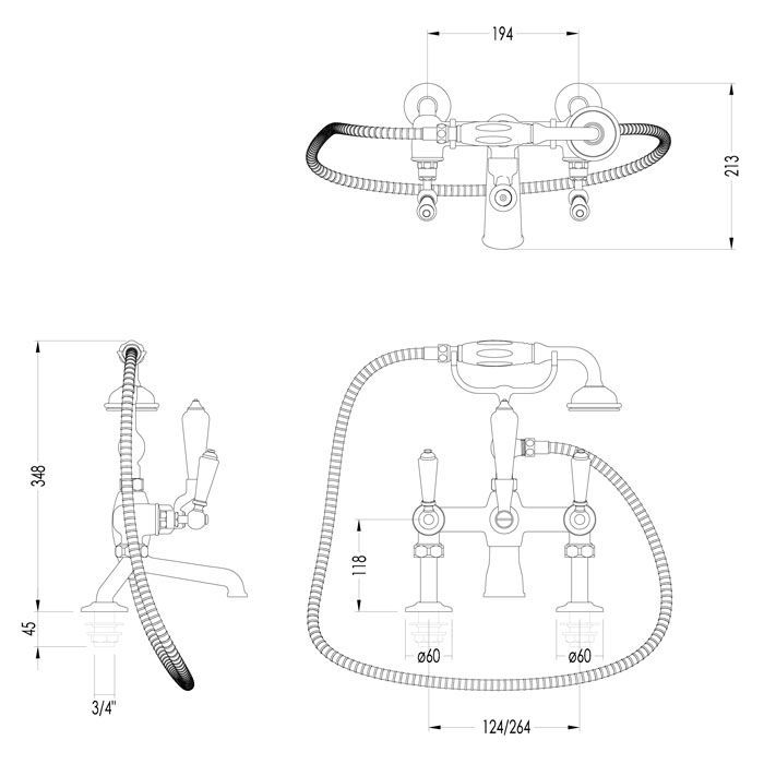 Devon Dandy Смеситель для ванны, монтаж на бортик ванны, с лейкой и шлангом, цвет:бронза, артикул MARF40BBR