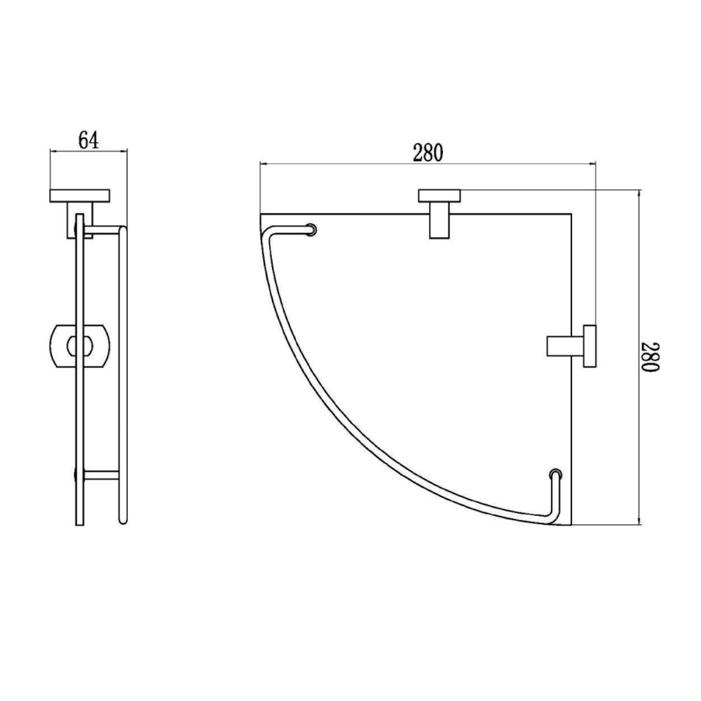 Полка угловая стеклянная Savol S-009973, хром