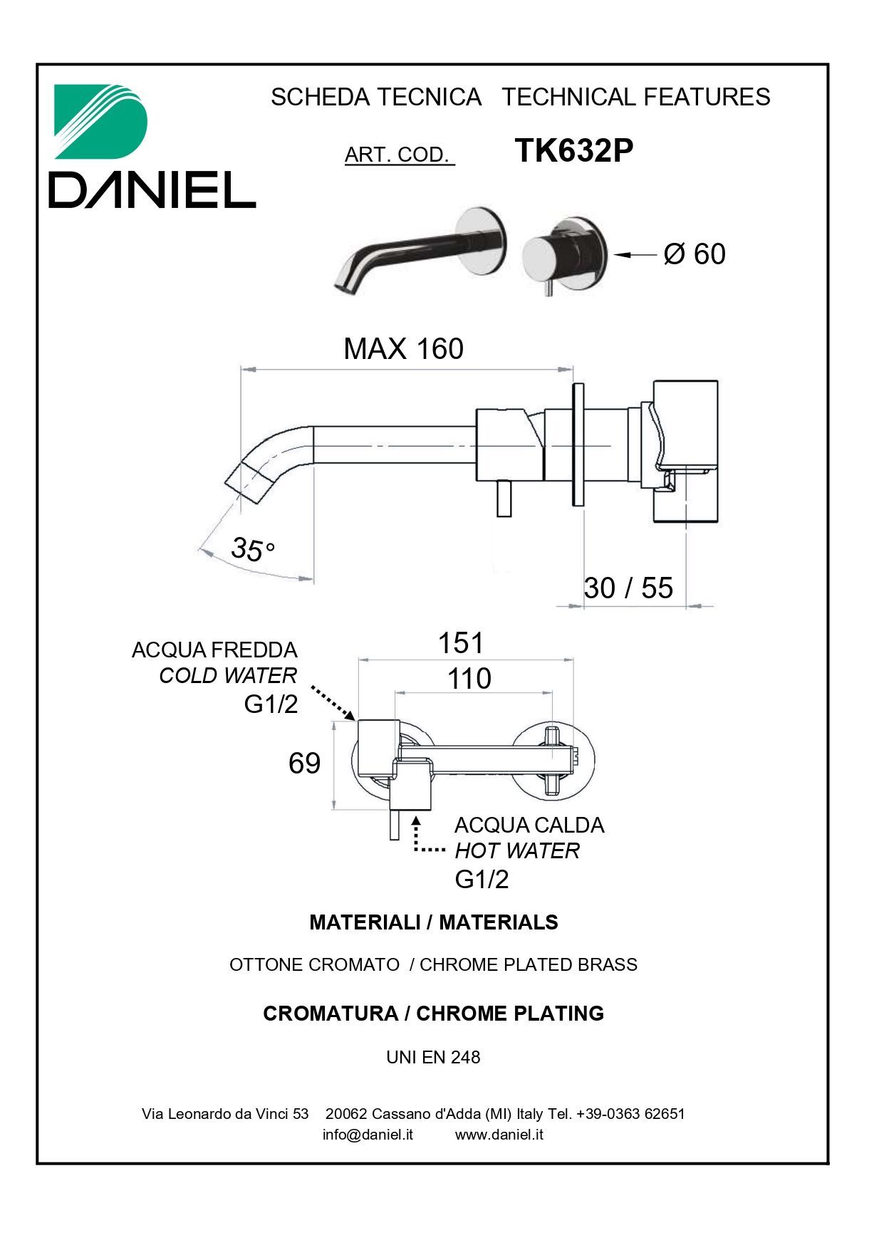 Daniel Tokyo, встраиваемый в стену однорычажный смеситель для раковины, цвет графит