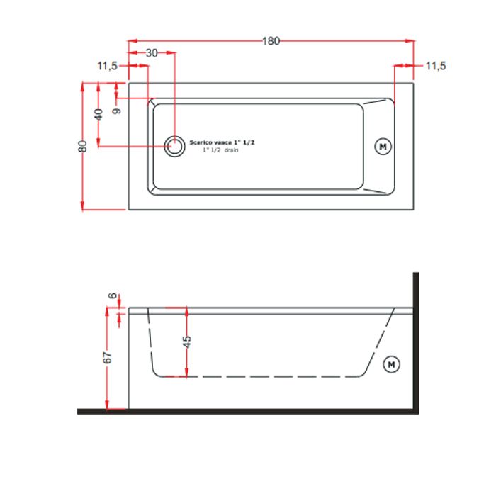 Treesse Dream 180 Ванна SX с гидромасс 180x80xh67см компл AWC, 1 подголов черный , с фронт. и 1-ой  боков панелью DX, LED хром, скр.нап, цвет:бел/хром