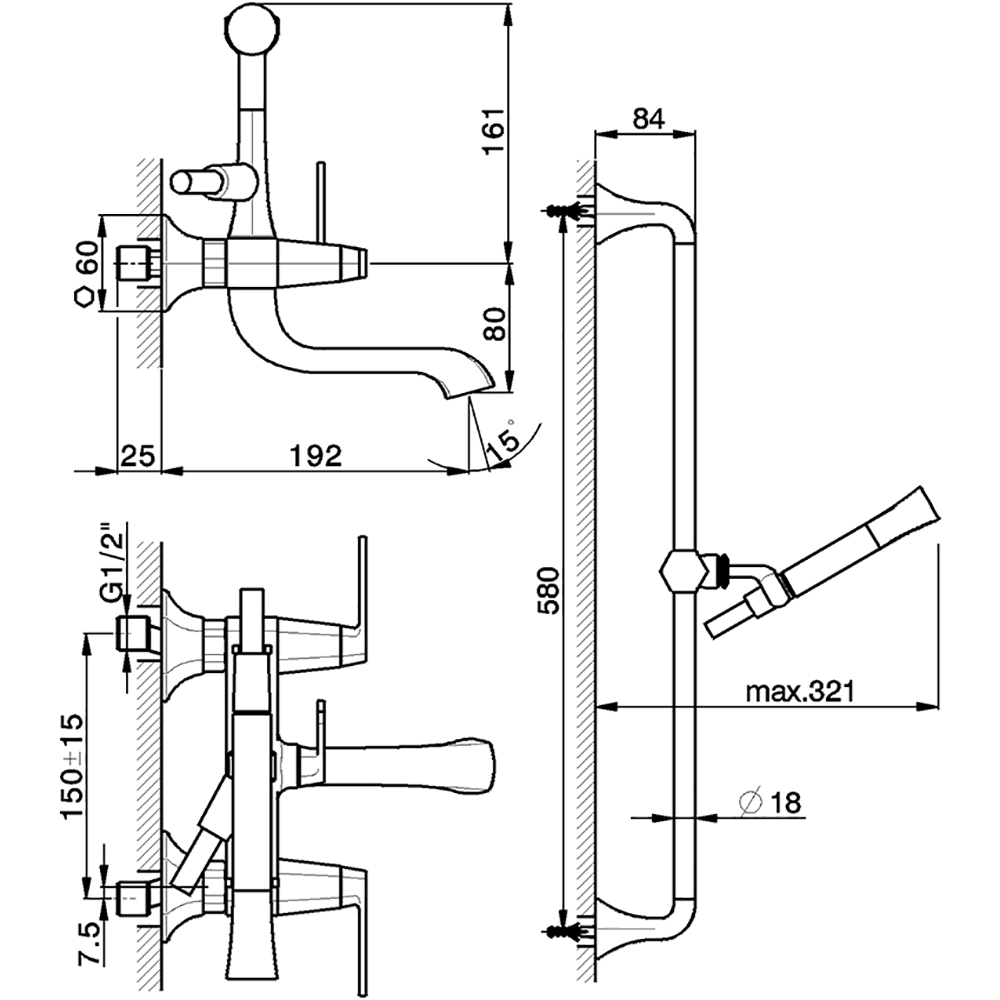 CISAL Cherie Смеситель для ванны двухрычажный, с душевым комплектом, цвет золото/черный