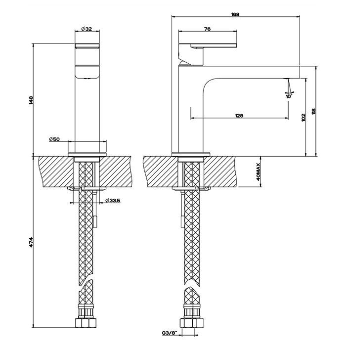 Gessi Emporio Via manzoni Смеситель для раковины без донного клапана, с соединительными шлангами, цвет: Black XL, артикул 38606#299
