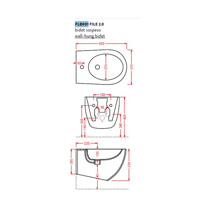 Artceram FILE 2.0  Биде подвесное 36х52 см, с креплениями, с 1 отв под смеситель, цвет grigio oliva
