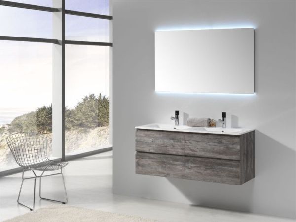 IBX YASMIN, комплект: тумба (4 ящика) + боковой шкаф (2шт) + раковина двойная из мин. литья, 120 см, цвет белый глянцевый лак