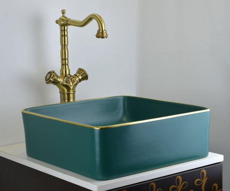 Раковина-чаша Bronze de Luxe 40 1063 Зеленая с золотым ободом