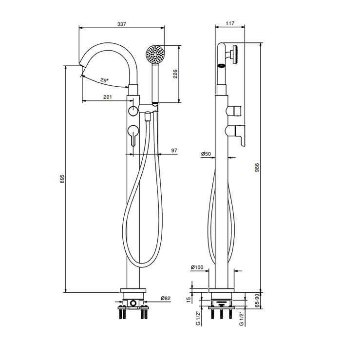Fantini Icona Classic Смеситель напольный для ванны с ручной лейкой, цвет Matt Gun Metal PVD