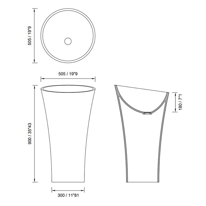 MOMA EVOQUE TOWER Раковина Ø505 мм., отдельностоящая, слив в пол, с донным клапаном, цвет белый матовый