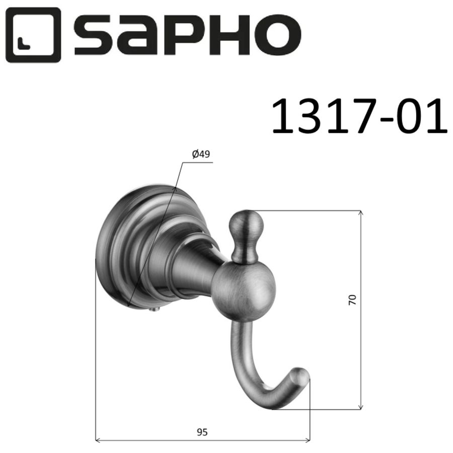 Крючок DIAMOND, одинарный, 95x70 мм, хром, Sapho, артикул 1317-01