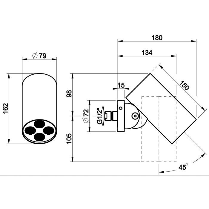 GESSI 316 RIGATO Верхний душ Ø79 мм., с настенным креплением, 4 струи, цвет Steel Brushed