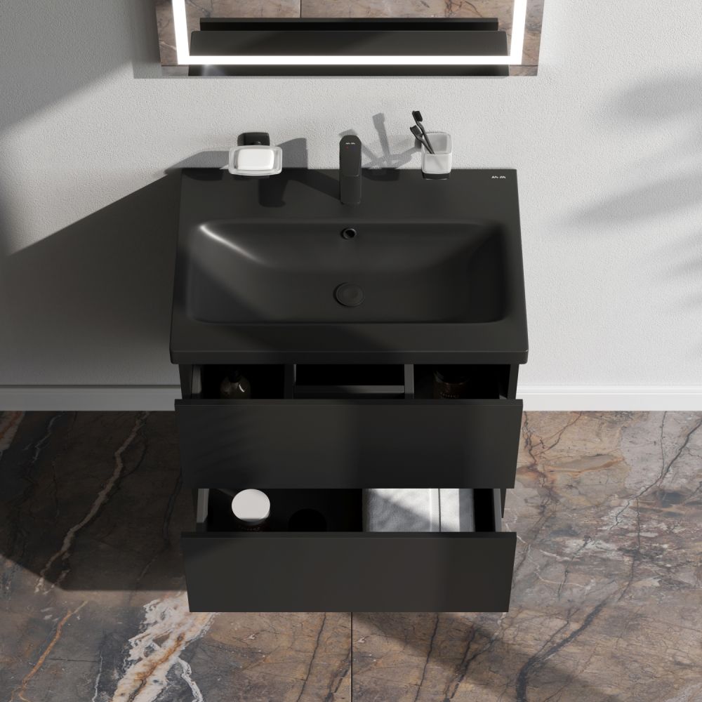 M90FHX06022BM GEM, База под раковину, подвесная, 60 см, 2 ящика push-to-open, цвет: черный матовый M90FHX06022BM GEM, База под раковину, подвесная, 60 см, 2 ящика push-to-open, цвет: черный матовый