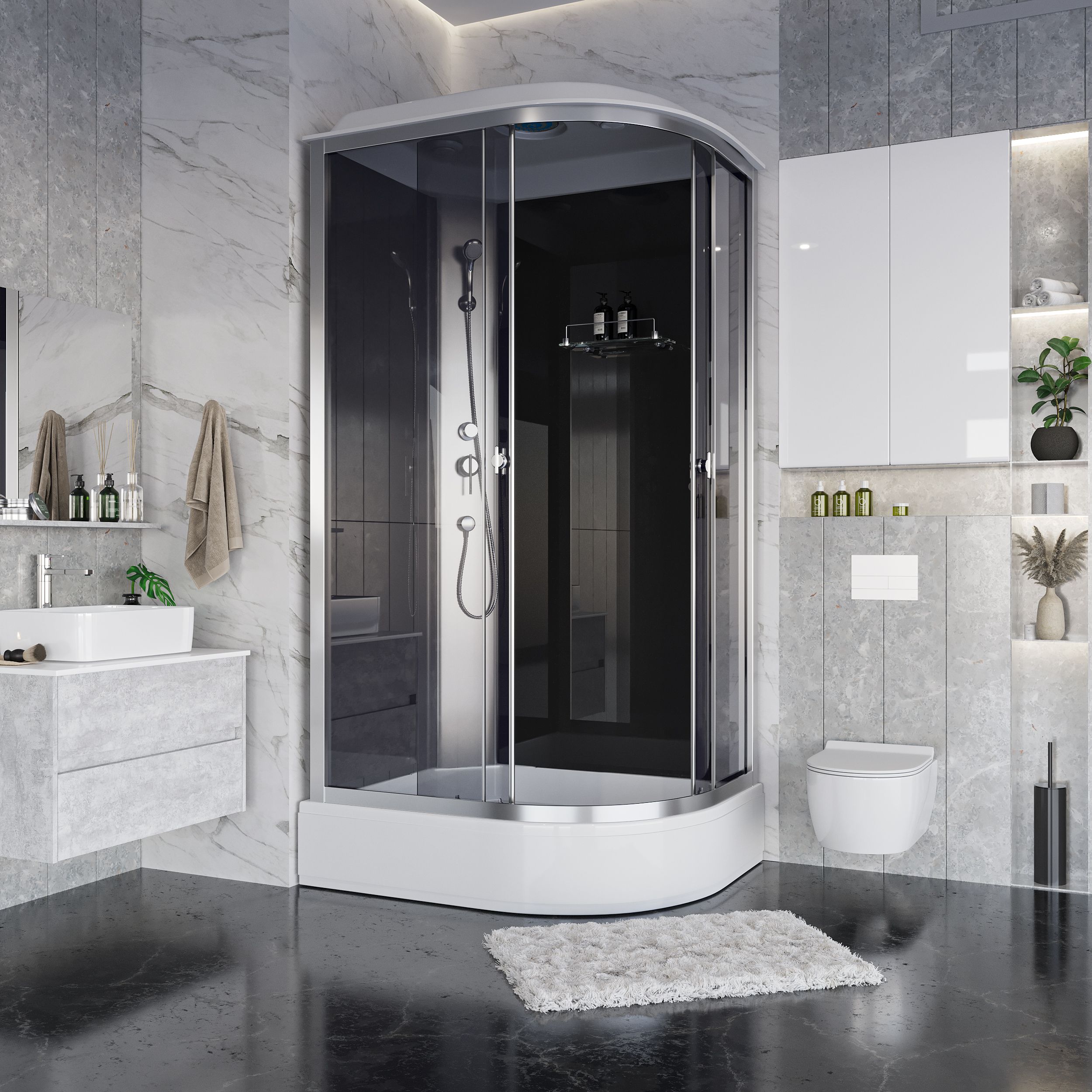 Душевая кабина Niagara Eco E120/80/26L/TN (120х80х215) средний поддон(26см),стекло тонированное,4 места, артикул E120/80/26L/TN