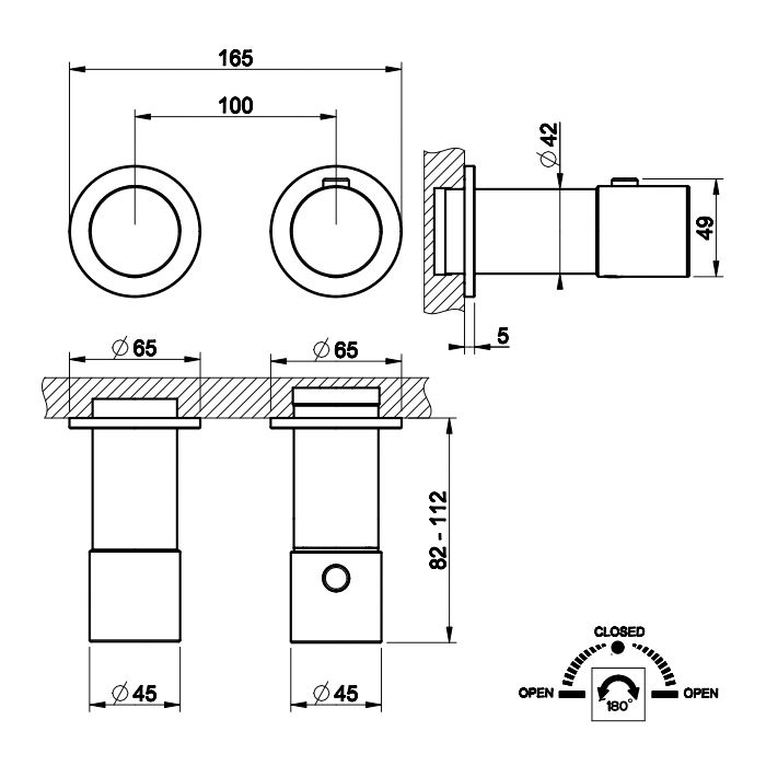GESSI HABITO TRAME Смеситель настенный встраиваемый, термостатический, с переключателем на 2 положения, внешняя часть, цвет Warm Bronze Br. PVD