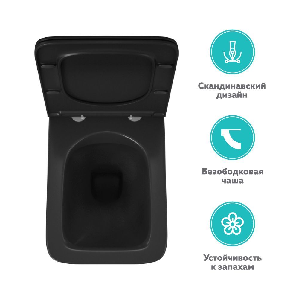 Унитаз подвесной  безободковый OWL Vatter Ruta-H  Matt Black с сиденьем DP микролифт