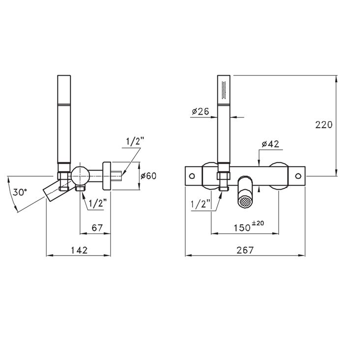 Stella Bamboo Термостатический смеситель для ванны 3267TM306 с ручным душем, цвет: хром