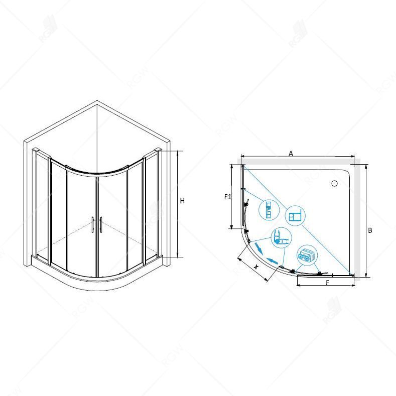 Душевой уголок RGW HO-512 (HO-51 + 2Z-42) (1100x1100, Прозрачное)