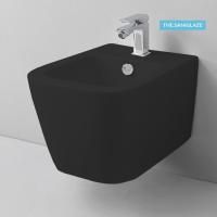 Биде, Artceram, A16, тип установки-подвесной, ширина, мм-370, глубина, мм-520, форма чаши-прямоугольная, отверстия для смесителя-1, вид грязеотталкивающего покрытия-Saniglaze, крепления в комплекте, цвет-черный матовый