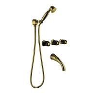 Bongio Fleur Noir Встраиваемый комплект для ванны- смеситель с  изливом, перекл. и ручным душем, цвет золото/черный фарфор