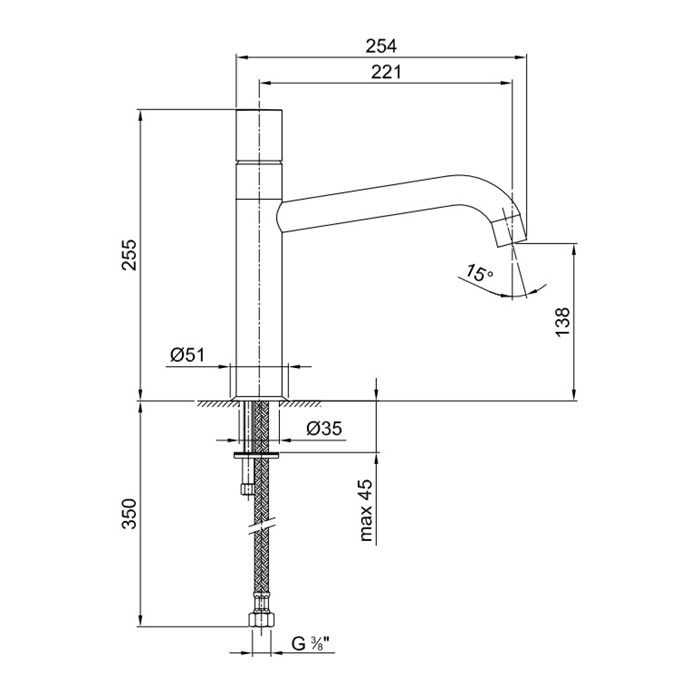 Fantini Nostromo Смеситель для раковины, 1 отв., без донного клапана, излив 220мм, цвет: хром