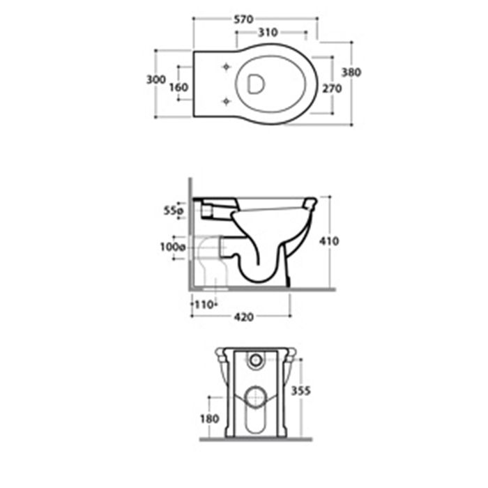 GLOBO Paestum Унитаз напольный пристенный 57*38см, слив универсальный, с комплектом креплений, цвет: белый