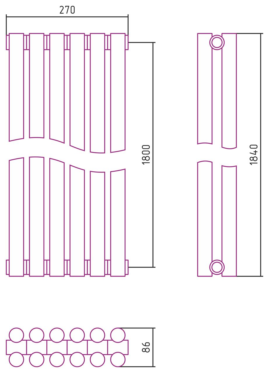 Отопительный радиатор ЭСТЕТ-11 н/ж 1800х270 / 6 сек (Без покрытия)