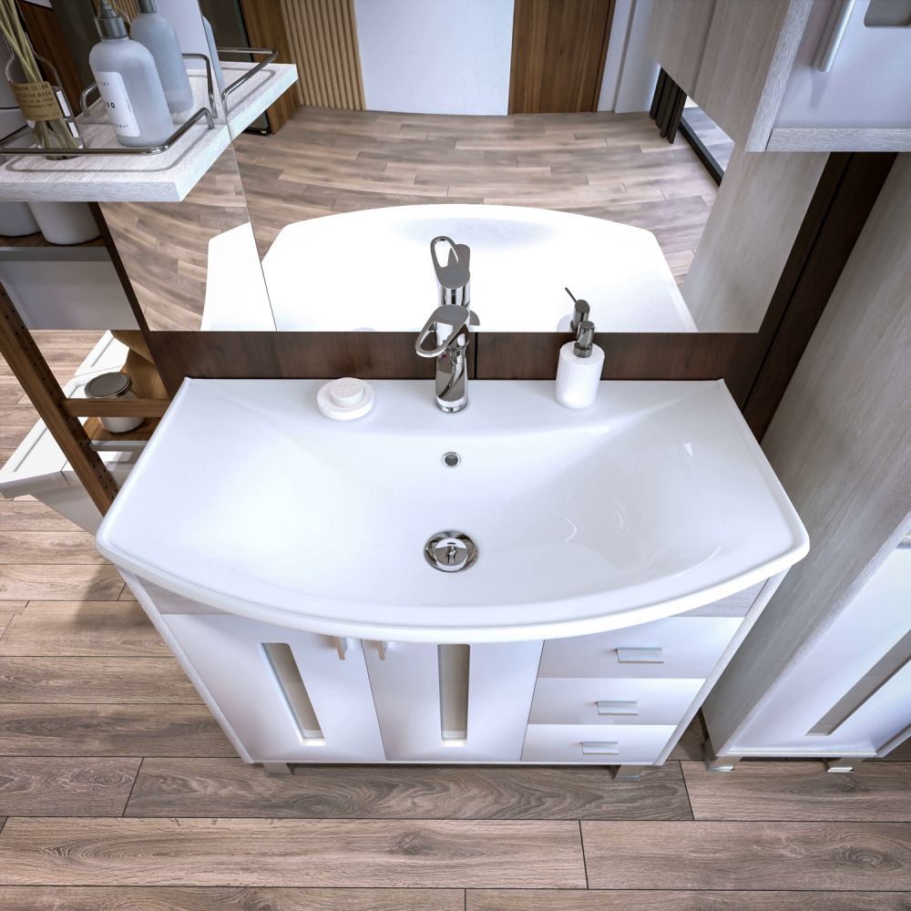 Комплект мебели для ванной Бриклаер БАЛИ 85L, светлая лиственница/белый, артикул БАЛИ 85L