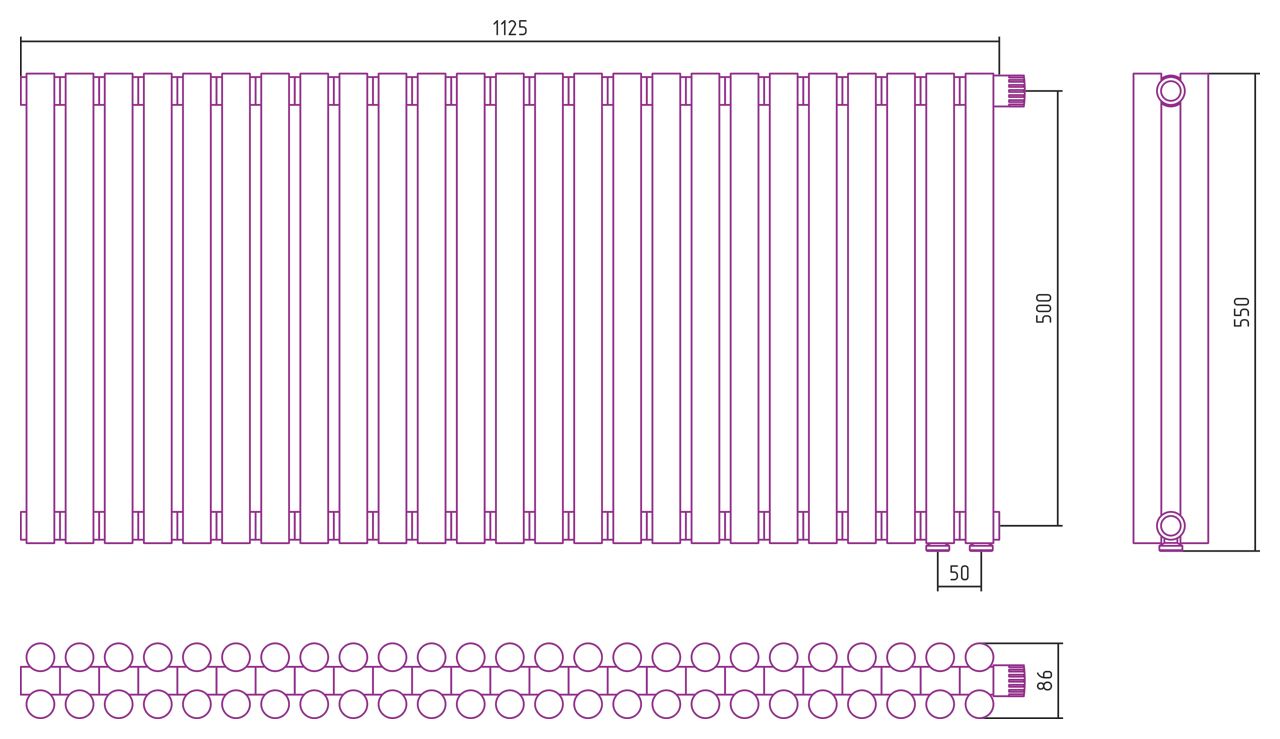 Отопительный радиатор ЭСТЕТ-11 н/ж EU50 500х1125 / 25 сек (Состаренная Латунь)