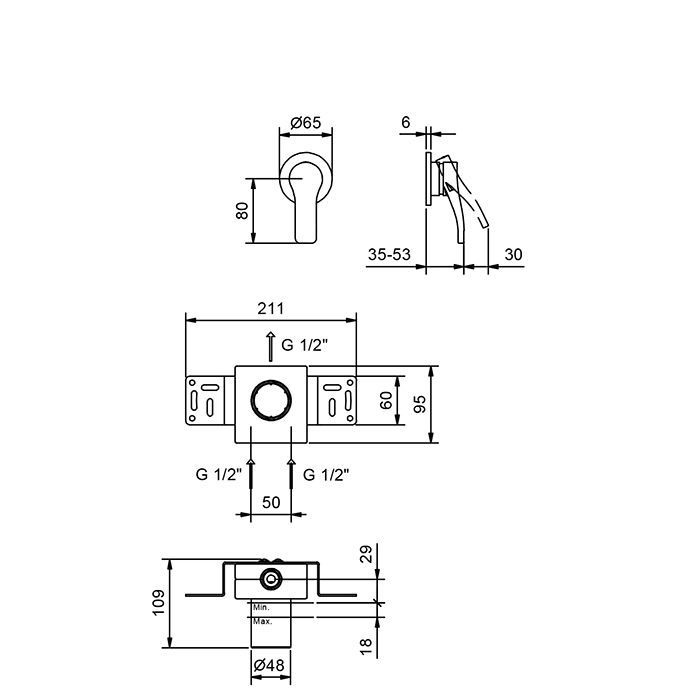 Fantini AL/23 Смеситель для душа, встраиваемый, на 1 источник, (наружняя часть), цвет: хром