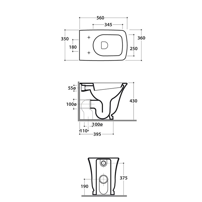 GLOBO Relais Унитаз напольный 56*36*h43см, слив в стену, с креплением, цвет белый