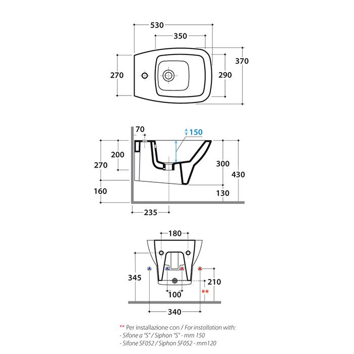 GLOBO Daily Биде подвесное 53*37см, с 1 отв. под смеситель, с системой скрытого крепежа, цвет белый