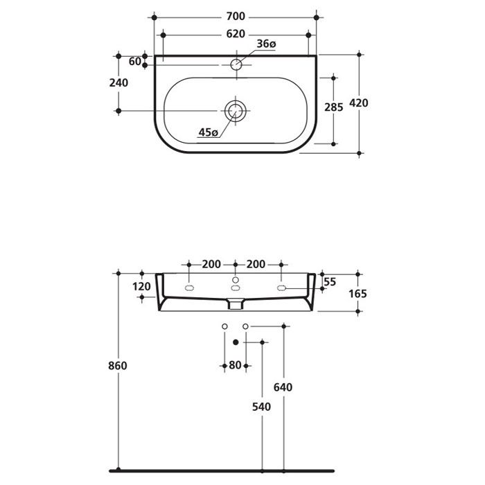 Kerasan Flo раковина 70х42 с 1 отверстием под смеситель, цвет белый