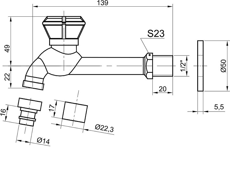 Кран для одного типа воды Bronze de Luxe 21594/2 Бронза с насадкой для шланга