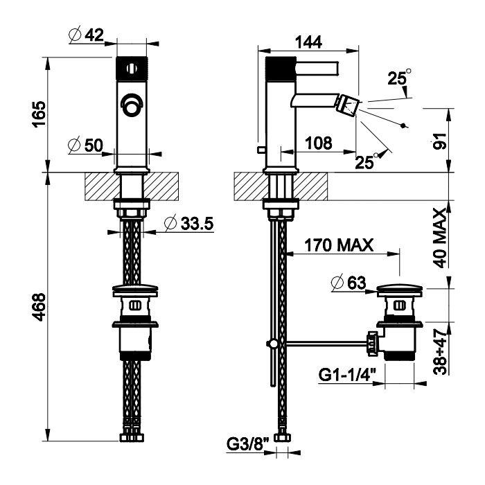 GESSI INCISO Смеситель для биде на 1 отверстие с донным клапаном Цвет: brushed brass pvd