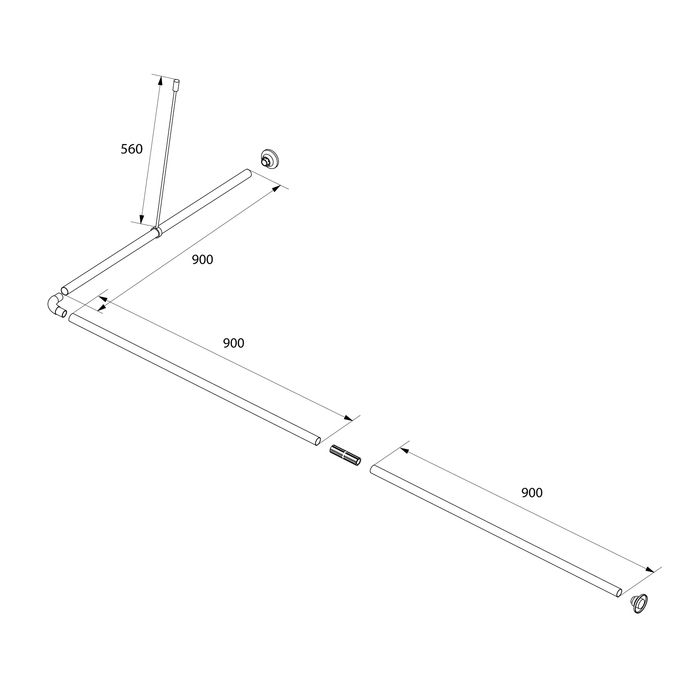 Угловой карниз для ванной комнаты, 90-180 см, черный, IDDIS, 060A200i14, артикул 060A200i14