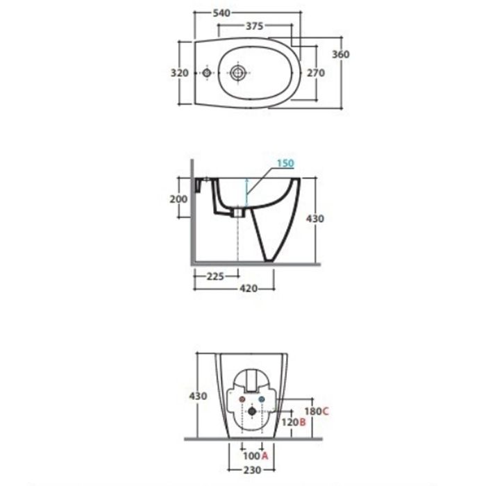 GLOBO 4ALL Биде напольное 54*36см, с 1 отв. под смеситель, с системой скрытого крепежа, цвет белый