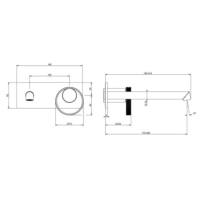 Gessi Anello Смеситель настенный, с изливом 194-214 мм, цвет Black XL (внешняя часть)