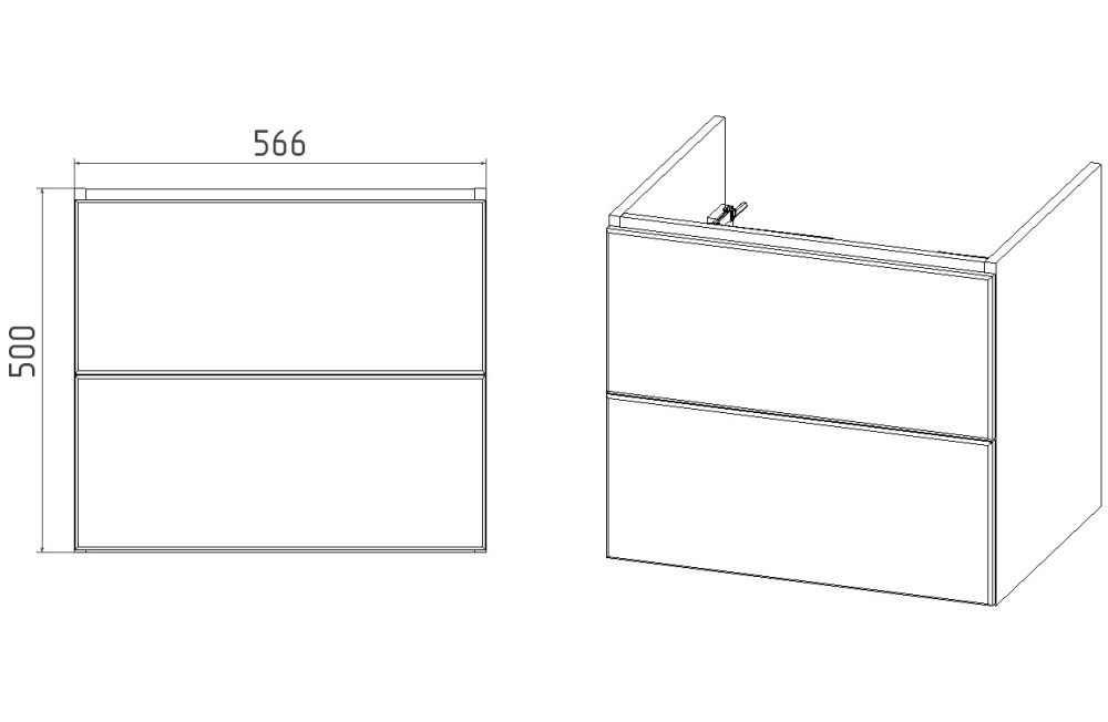 Тумба VIANT "София" 2 ящика подвесная графит 430х560х500 под раковину .S-UM-COM60/1-w (COMO 60) (VSOF60COG-T2YP), артикул VSOF60COG-T2YP