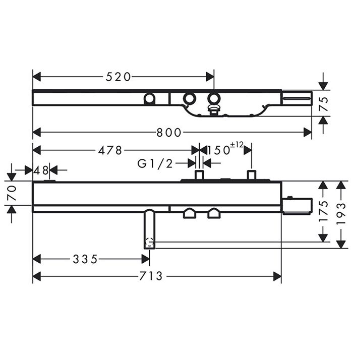 AX Showers Настенный термостат для ванны, с полкой 713х70мм, 2 потреб., цвет: хром AX Showers Настенный термостат для ванны, с полкой 713х70мм, 2 потреб., цвет: хром