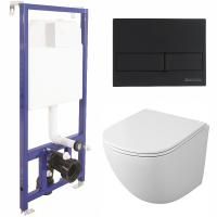 Комплект унитаза Owl 1975 Vind OWLT190302 с инсталляцией Berges Wasserhaus Novum L5 040215 с сиденьем Микролифт и Черной клавишей смыва