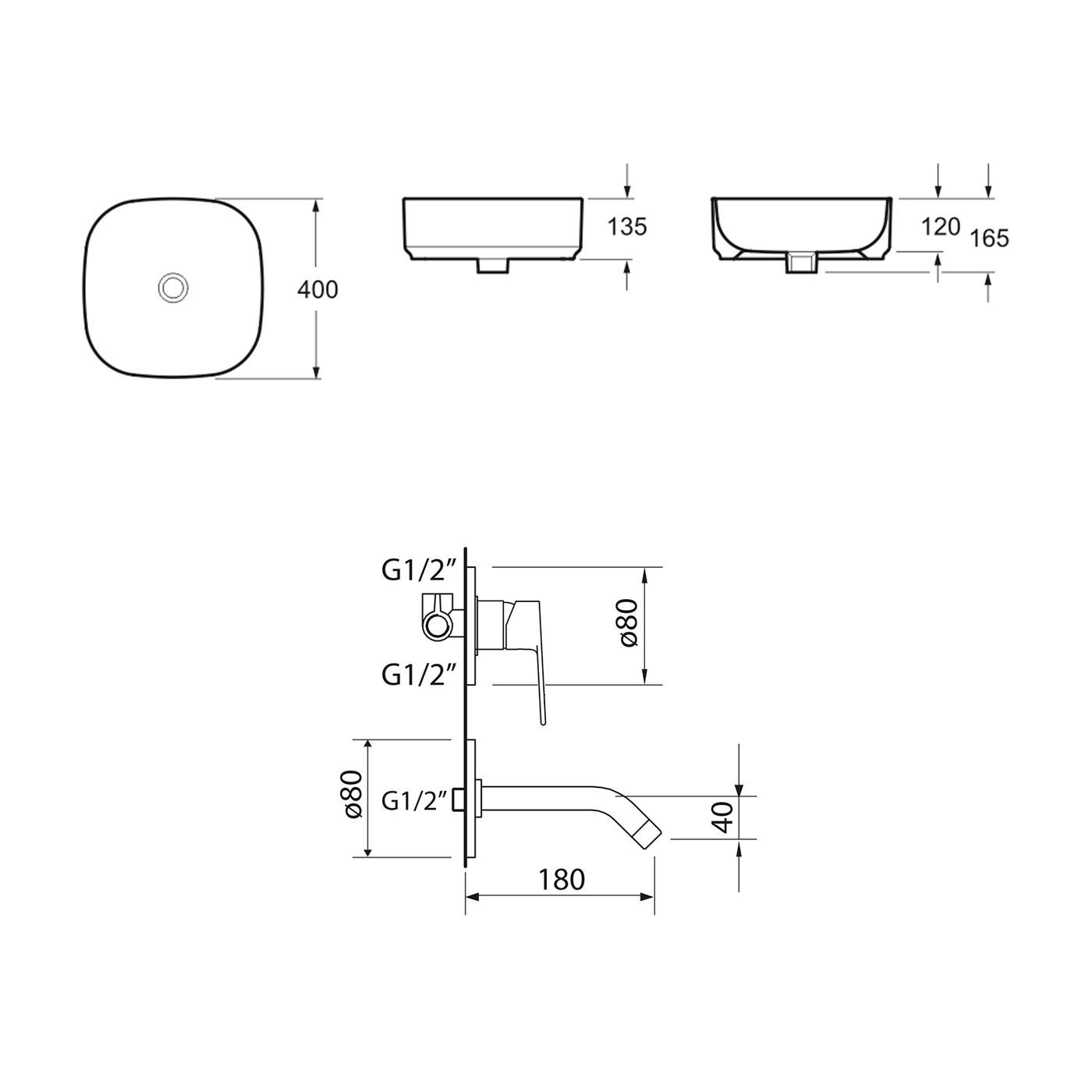 Комплект 2 в 1 Lavinia Boho Bathroom Sink Slim 21510145, накладная фарфоровая раковина 40 см, встраиваемый смеситель со скрытым механизмом