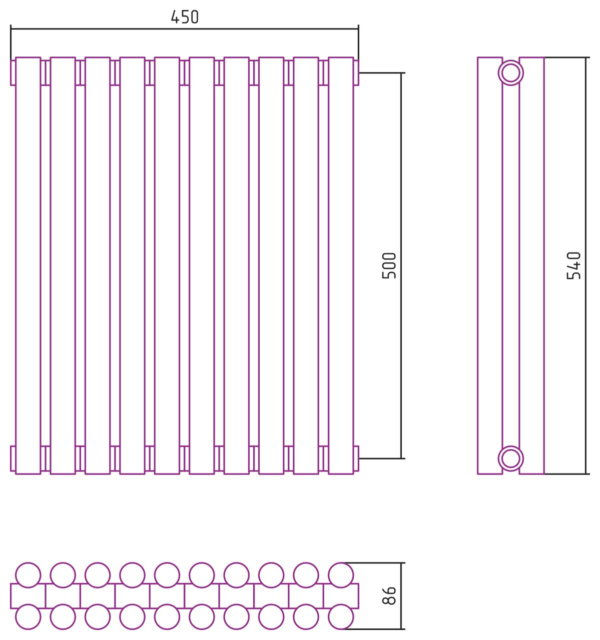Отопительный радиатор ЭСТЕТ-11 н/ж 500х450 / 10 сек (Шампань)