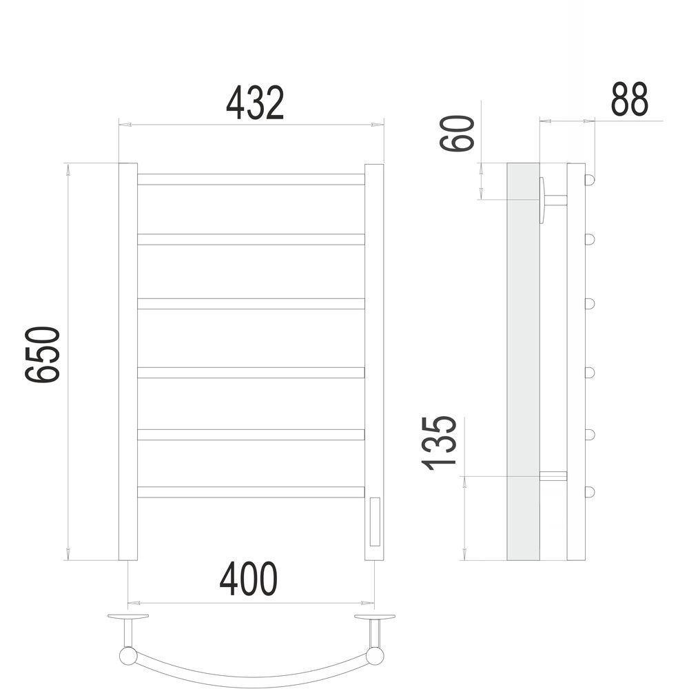 Полотенцесушитель электрический Terminus Классик П6 40х65 quick touch, сатин, артикул 4670078561145