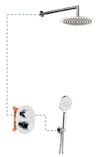 AQG Tube, душевой комплект ER211 на 2 потребителя: с круглым верхним душем 25 см и кронштейном 35 см, цвет хром