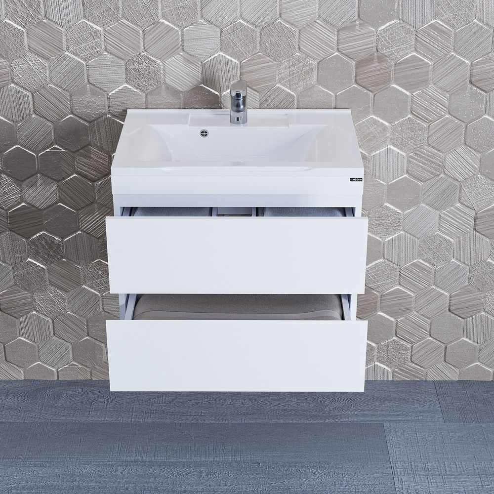 Тумба под раковину Санта Марс 65 см, 700251, 2 ящика, подвесная, белый (ум. Elen 65 литой мрамор)