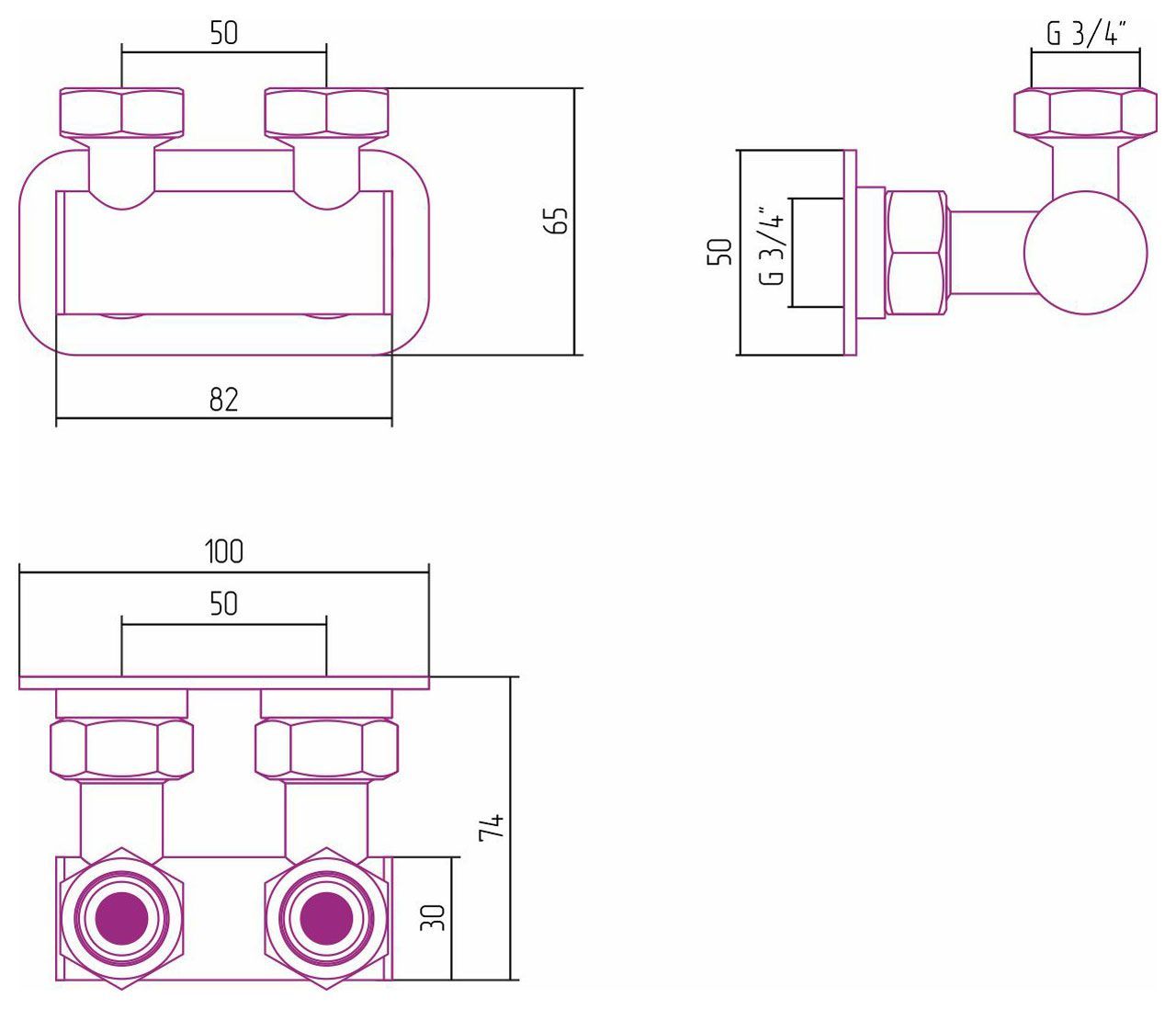 Модуль 2х3/4" угловой EU50 (Состаренная БРОНЗА) Модуль 2х3/4" угловой EU50 (Состаренная БРОНЗА)