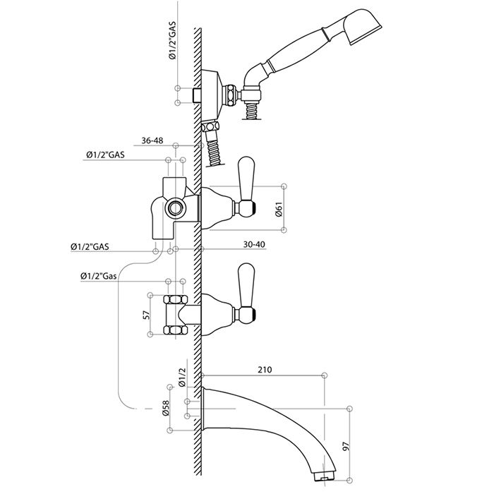 Bongio Oxford Lux Смеситель для ванны, цвет хром/белый фарфор