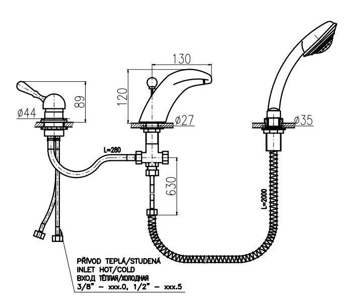 Смеситель на борт ванны Rav Slezak Labe L071.5SSM