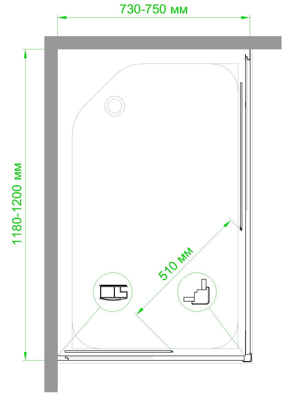 Душевой уголок RB HPD-T-BL 75х120х185 (прозрачное)